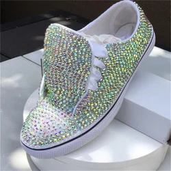 Luxury rhinestone custom low top lace canvas shoes handcrafted large size wedding party shoes large size women's shoes 35-46