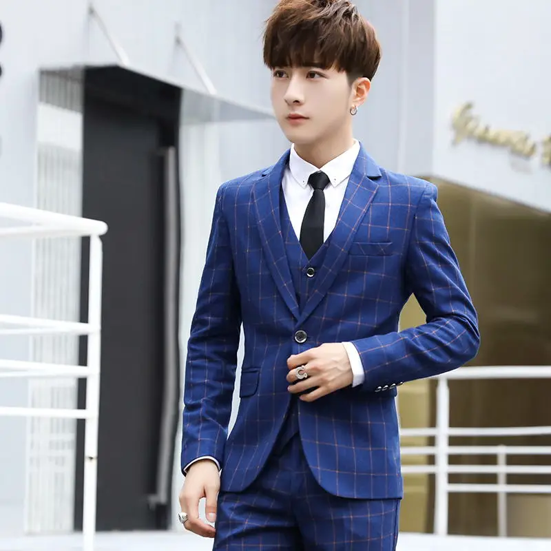 

Men's Tee-Piece Suit Slim Fit Casual Korean Sle Wedding omsmen Cheered Pattern Faionable Urban Busin Casual