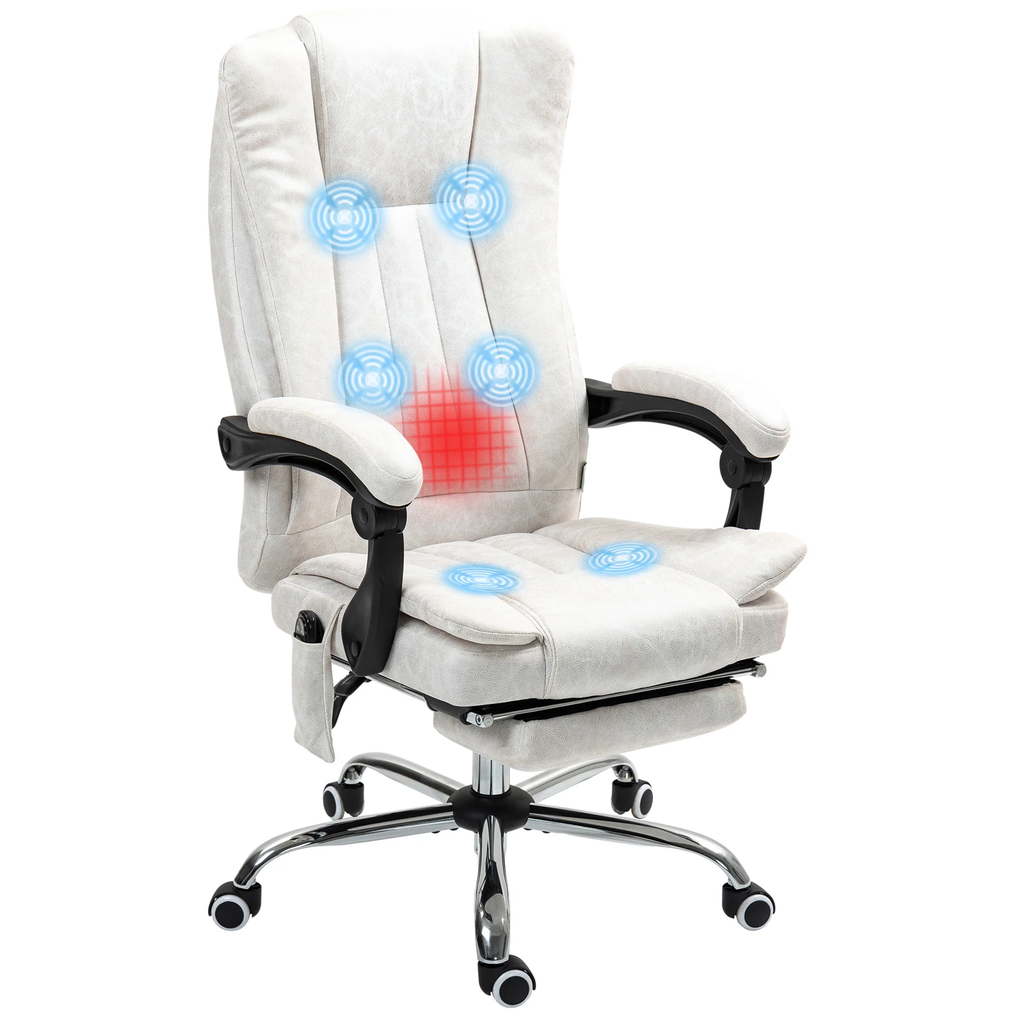 Massage Office Chair with 6 Points and Heat, Reclining Computer Chair with Adjustable Height and Footrest, White