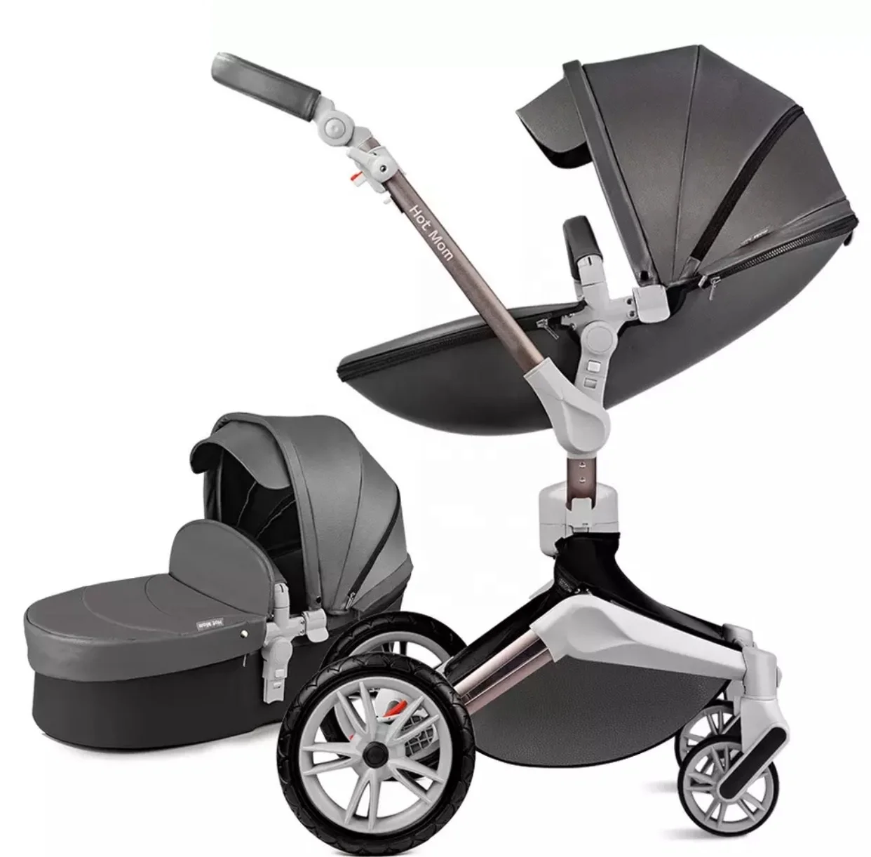 NEW HOT MOM PU Leather Stroller Tiffany Blue 3 in 1 Baby Stroller Easy Folding Portable Baby Walker Baby Outsisde Travel