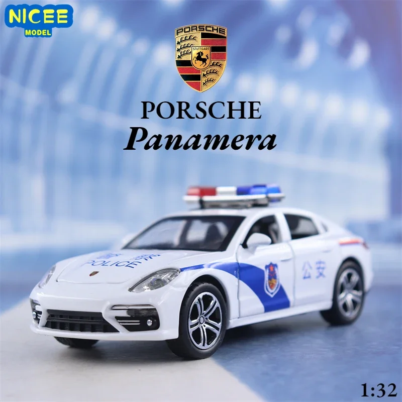 

1:32 Porsche Panamera police car Simulation Diecast Metal Alloy Model car Sound Light Pull Back Collection Kids Toy Gifts F596