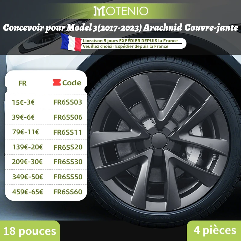 4 pièces conception pour TESLA modèle 3 2017-2023 18 pouces Style Arachnid couvre-roue enjoliveurs uniquement pour modèle 3 accessoires de couverture de roue