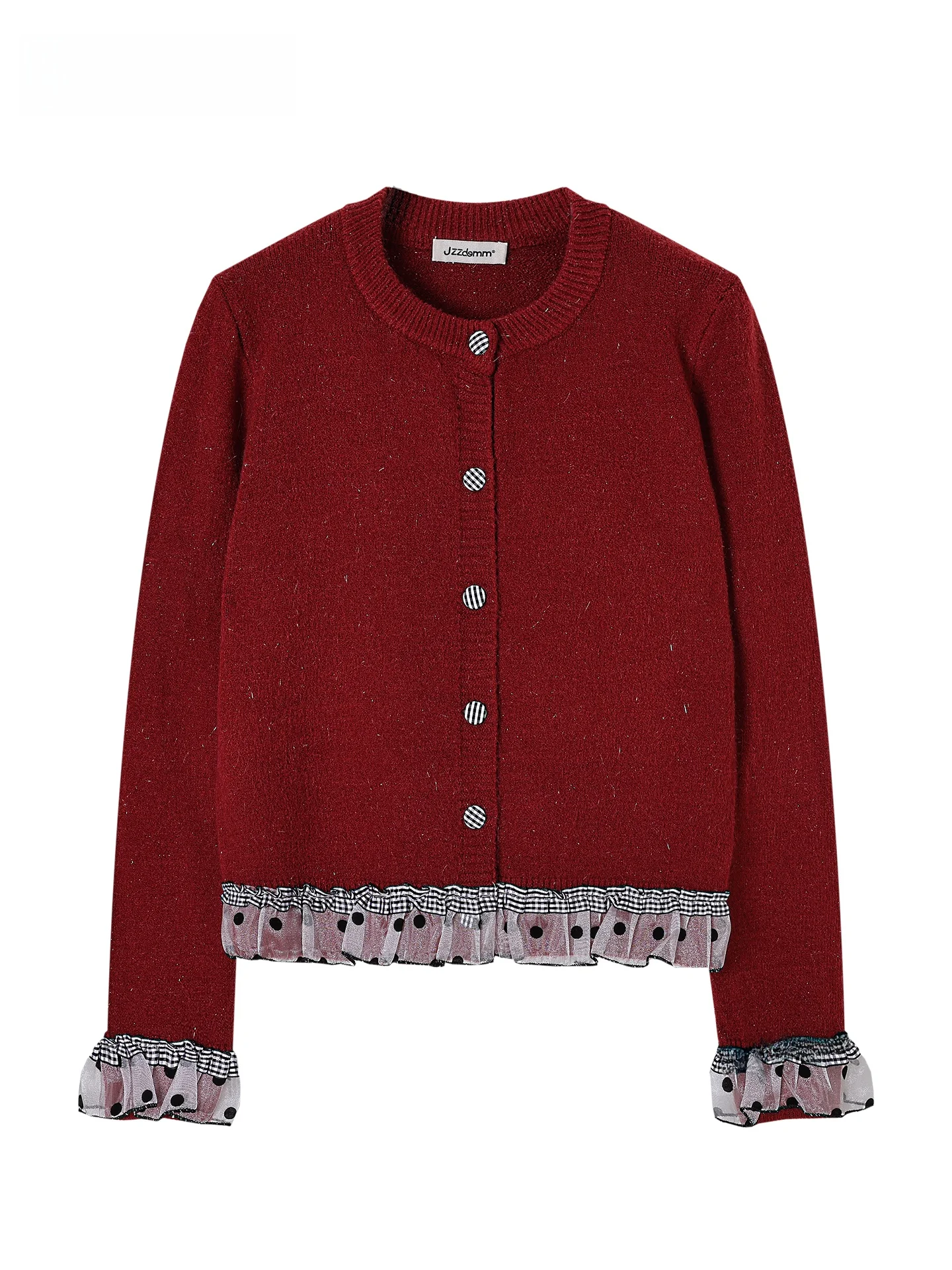 

JZZDEMM Красный вязаный кардиган с кружевной отделкой, женская мягкая повседневная верхняя одежда для осеннего сезона, модный ретро-стиль для поездок на работу