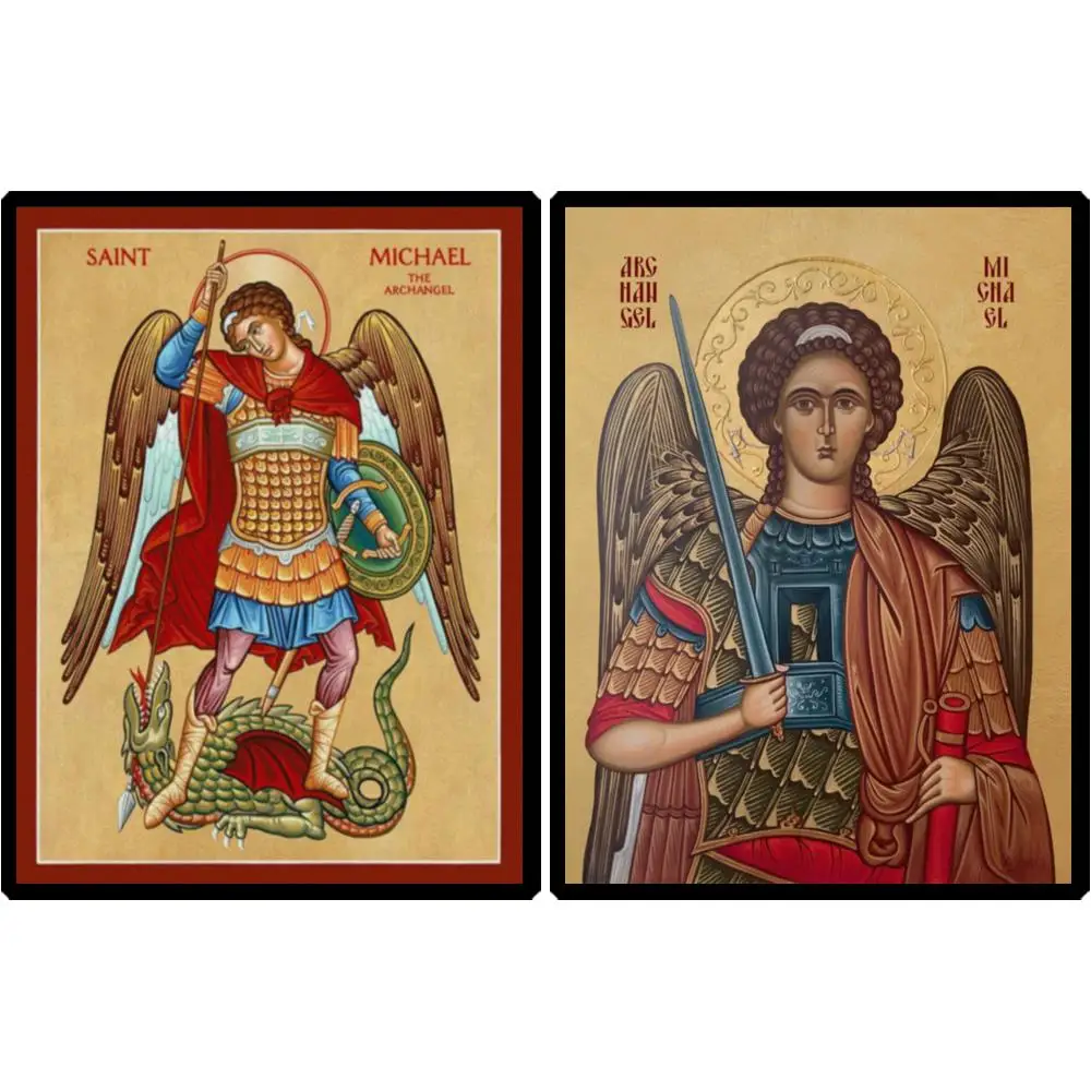 Greek Orthodox St. Michael the Archangel Defender Icon Canvas Print HD Slaying Dragon Byzantine Wall Art  Home Entrance Decor