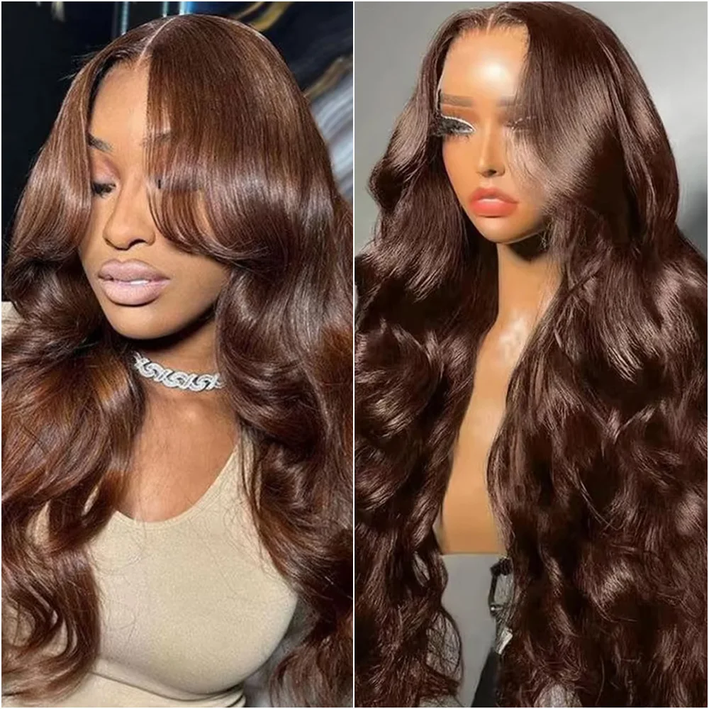 200 Density Chocolate Brown Body Wave Lace Front Human Hair Wig 13x6 HD Transparent Lace Frontal #4 Colored Wigs For Women