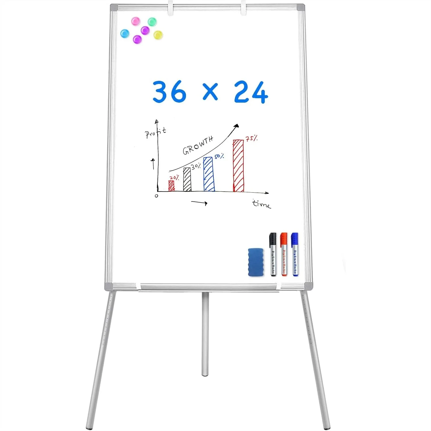 

Portable Magnetic Dry Erase Easel Whiteboard 36x24 Tripod Adjustable Height for Office Classroom