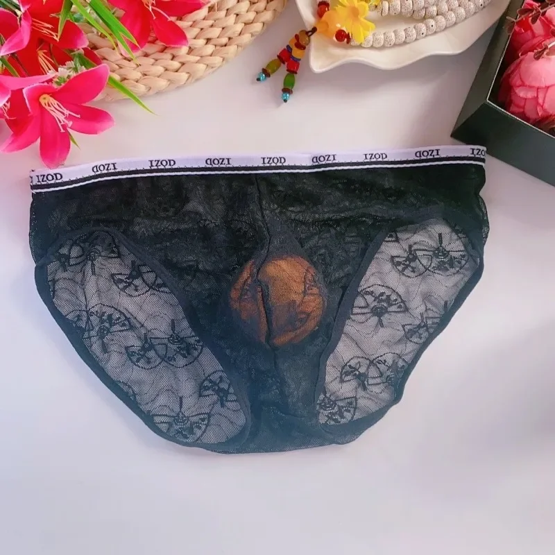 2pcs Sexy Lace Briefs Plus Size Gay Mens Big Bulge Pouch Underwear See Through Erotic Fetish Hot Lingerie Sex Sissy Panties