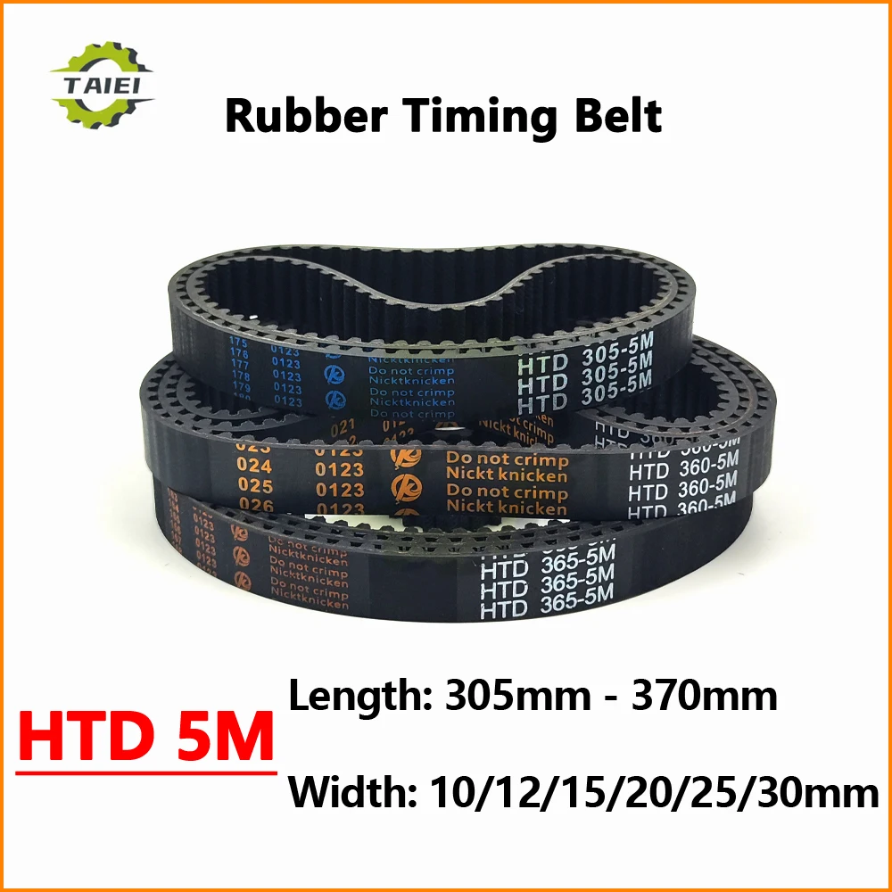 HTD 5M Rubber Synchronous Belt Length 305 310 315 320 325 330 335 340 345 350 355 360 365 370mm Width 10-30mm Timing Drive Belt