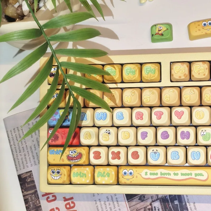 

Anime Cartoon Spongeo Squarepants Keycaps Patrick Star Design MOA Profile 129 Keys PBT Material Mechanical Keyboard Keycaps new
