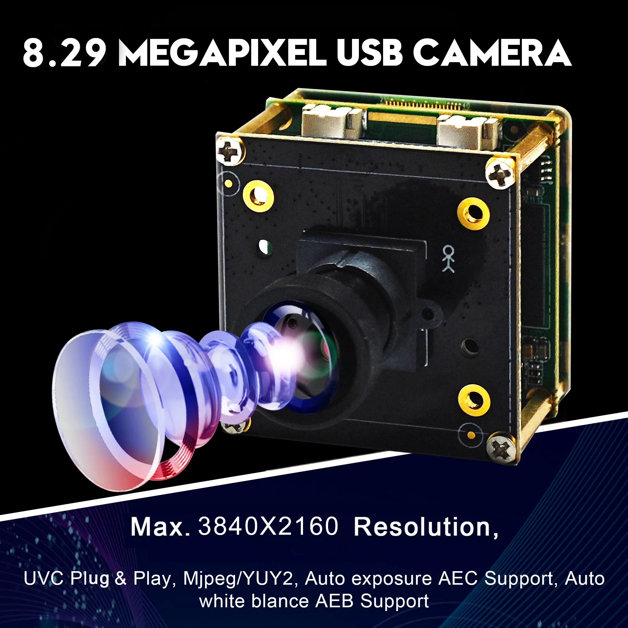 Ultra HD 2160P 4K 30FPS USB Webcam Board Module with 115 Degree Wide Angle Lens MI IMX415 Live Streaming Camera Module