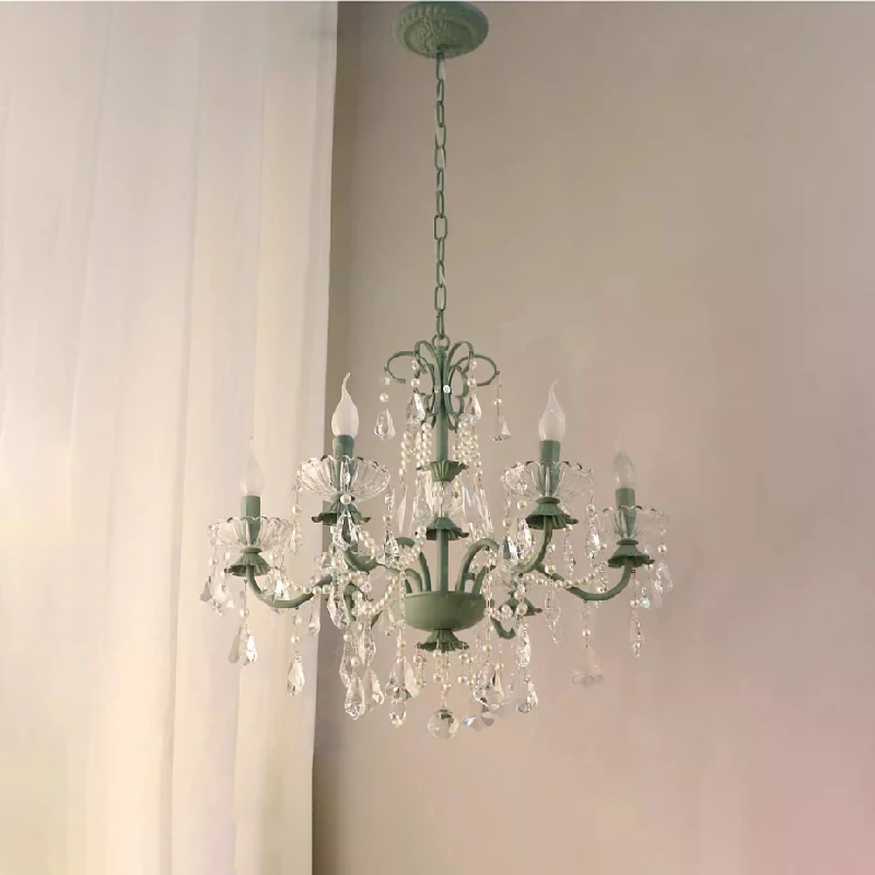 Green Glass Crystal Chandeliers Elegant Romantic Bedroom Lamp Nordic Light Luxury Home Decor Living Room Dining Table Chandelier