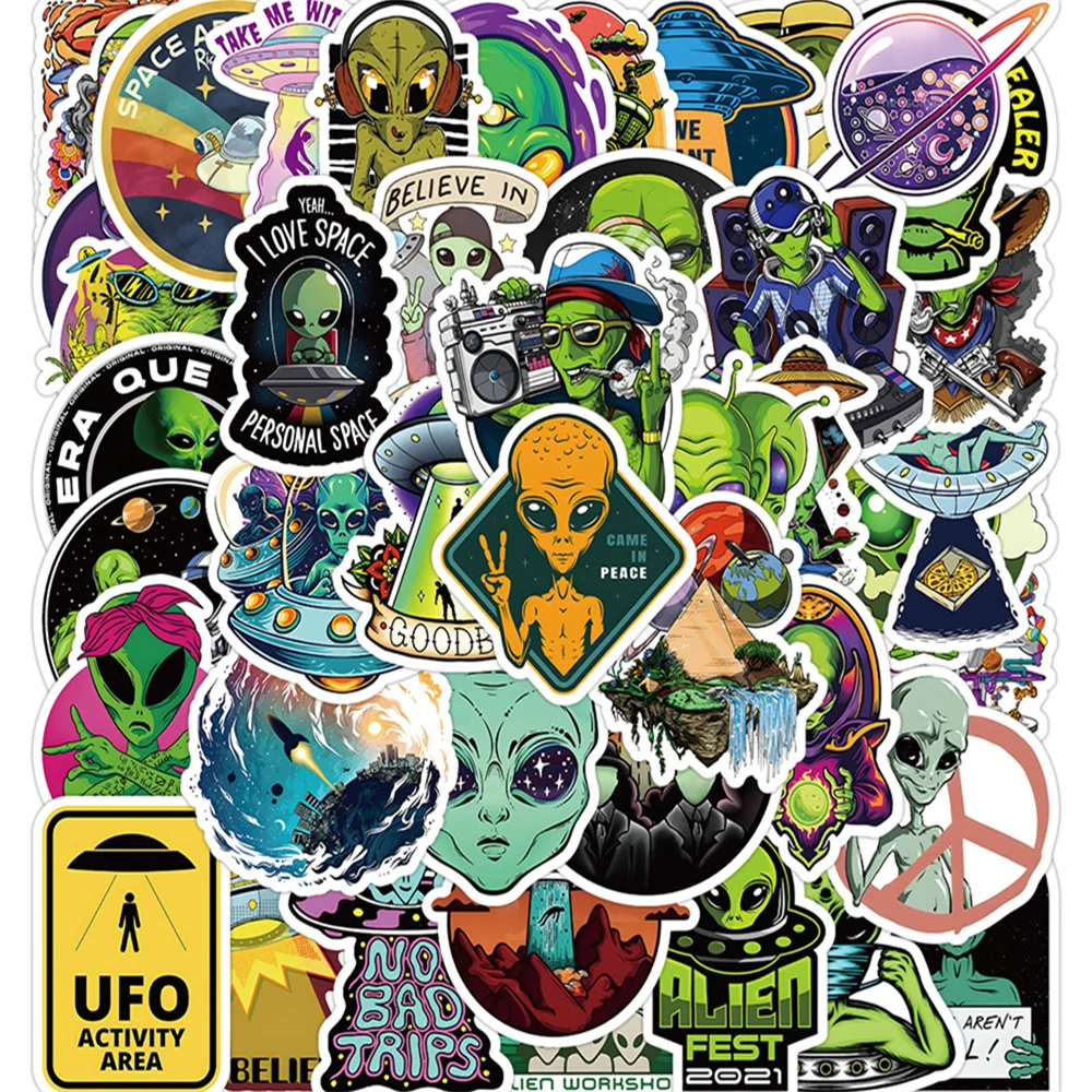 10/30/50PCS New DIY Alien Stickers Cartoon Creative Animation Computer Desk Luggage Chair Decoration Waterproof Wholesale