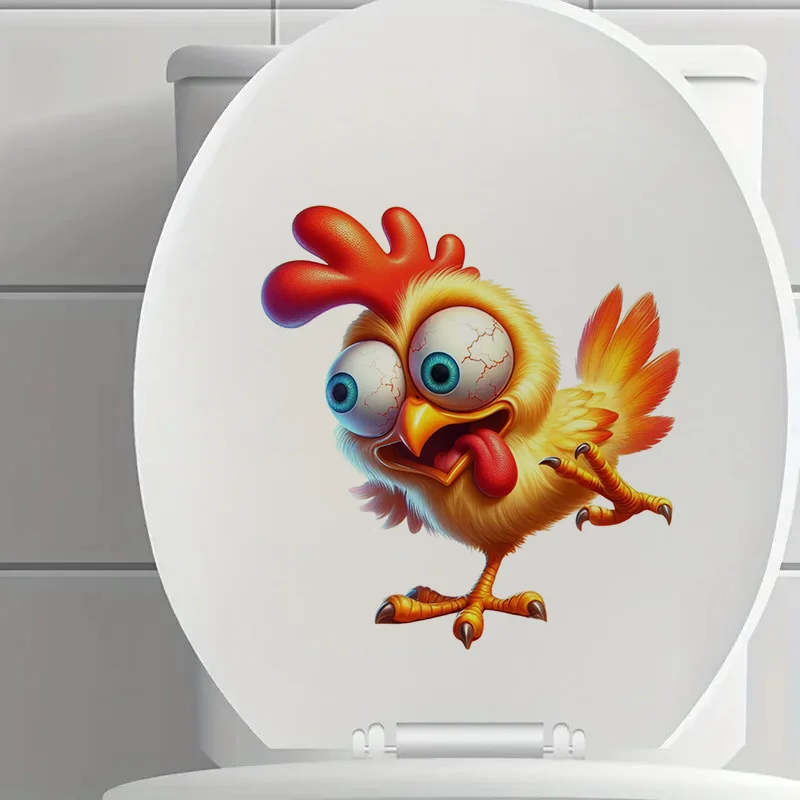 Rooster Standing on One Foot Decal, Used for Toilet Lid, Wall, Door, Cabinet, Window, Car Decoration, Vinyl Cartoon Decal