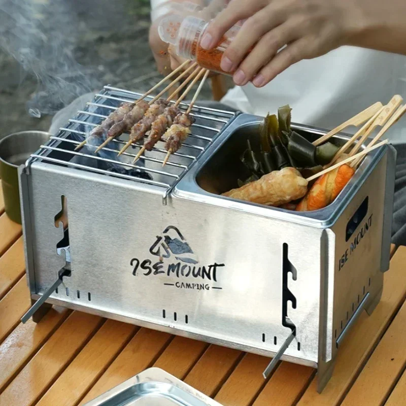 

Outdoor wood stove Stainless steel detachable barbecue grill Can be roasted, can be boiled camping stove,Protable Oden stove