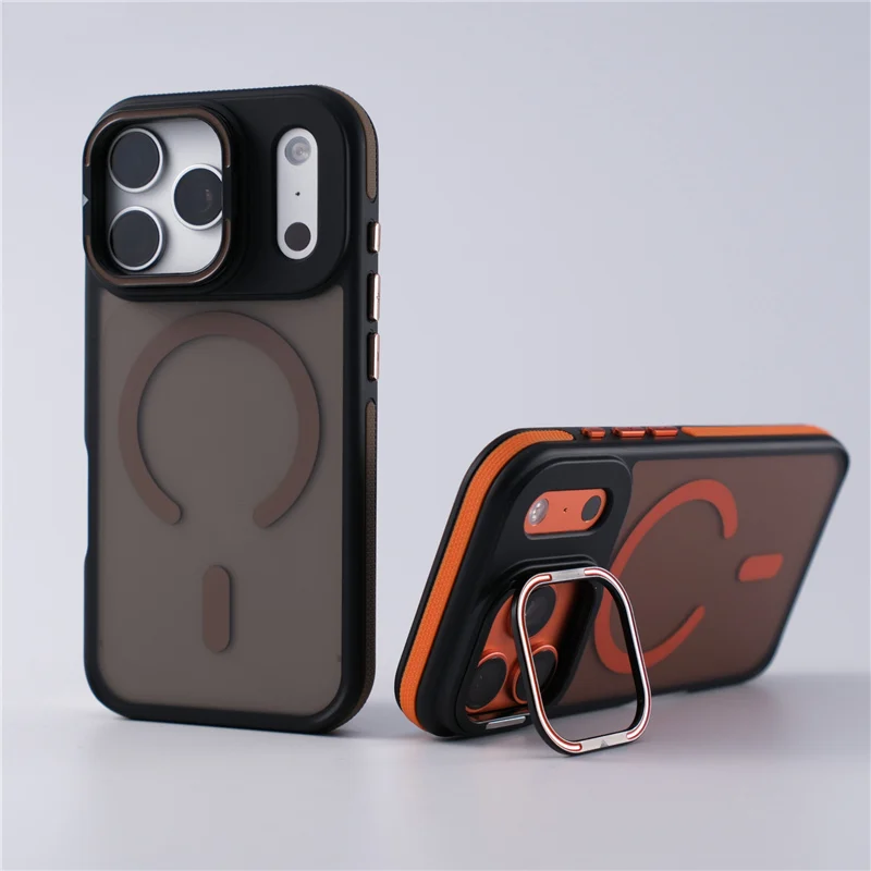 

Metal Camera Lens Stand Holder For Magesafe Wireless Charge Case For iPhone 17 16 15 17Pro Max Matte Hard Protective Phone Cover