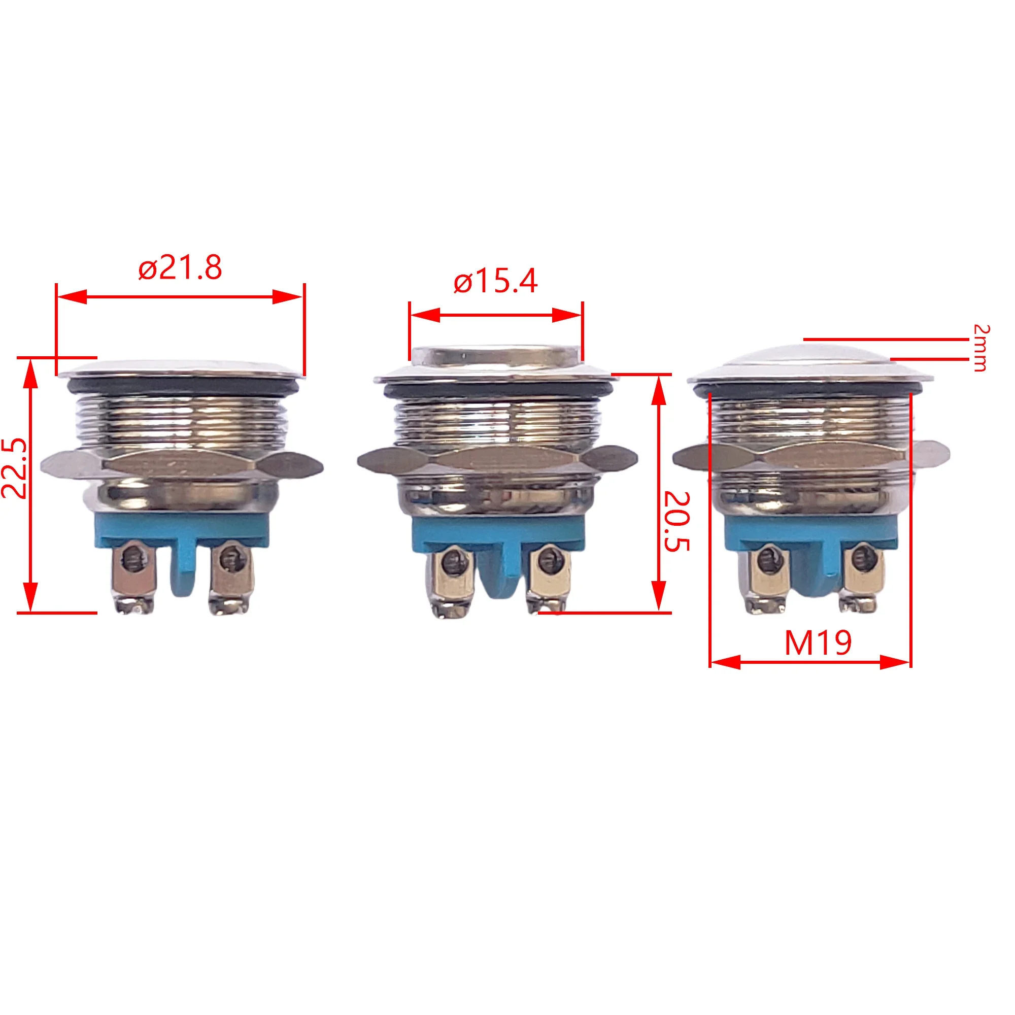 19mm Panel Metal Switch 1NO No Welding With Screw Or 2Pin Mounting Soldering Not Fixed Push Button Silver Contact