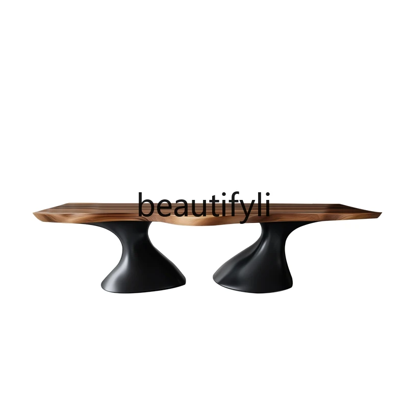 Premium Italian minimalist all-solid wood dining table rectangular dining table special-shaped office negotiation table