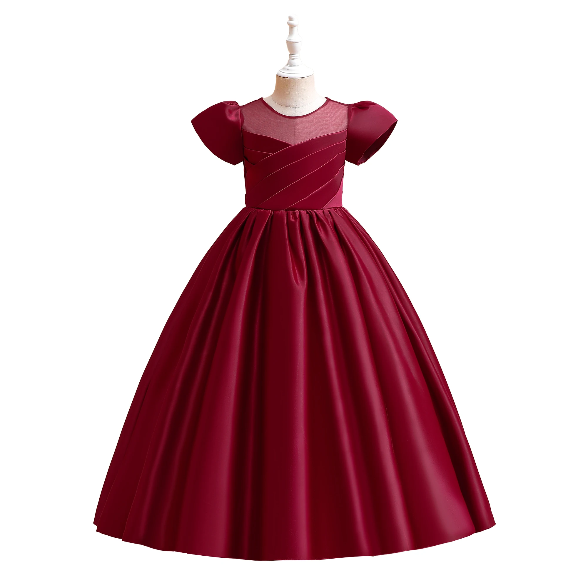 Girl Satin Dress Wedding Party 4 Colors 120cm-170cm Children Skirt Ball Gown Birthday Dresses Vestidos Performance Clothing