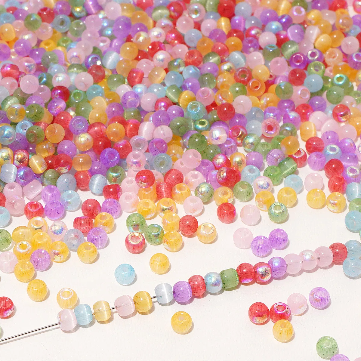 4mm Aurora Cat's Eye Glass Round Beads Multicolor Aperture 1mm DIY Jewelry Making Bracelet Necklace 150pcs/pack