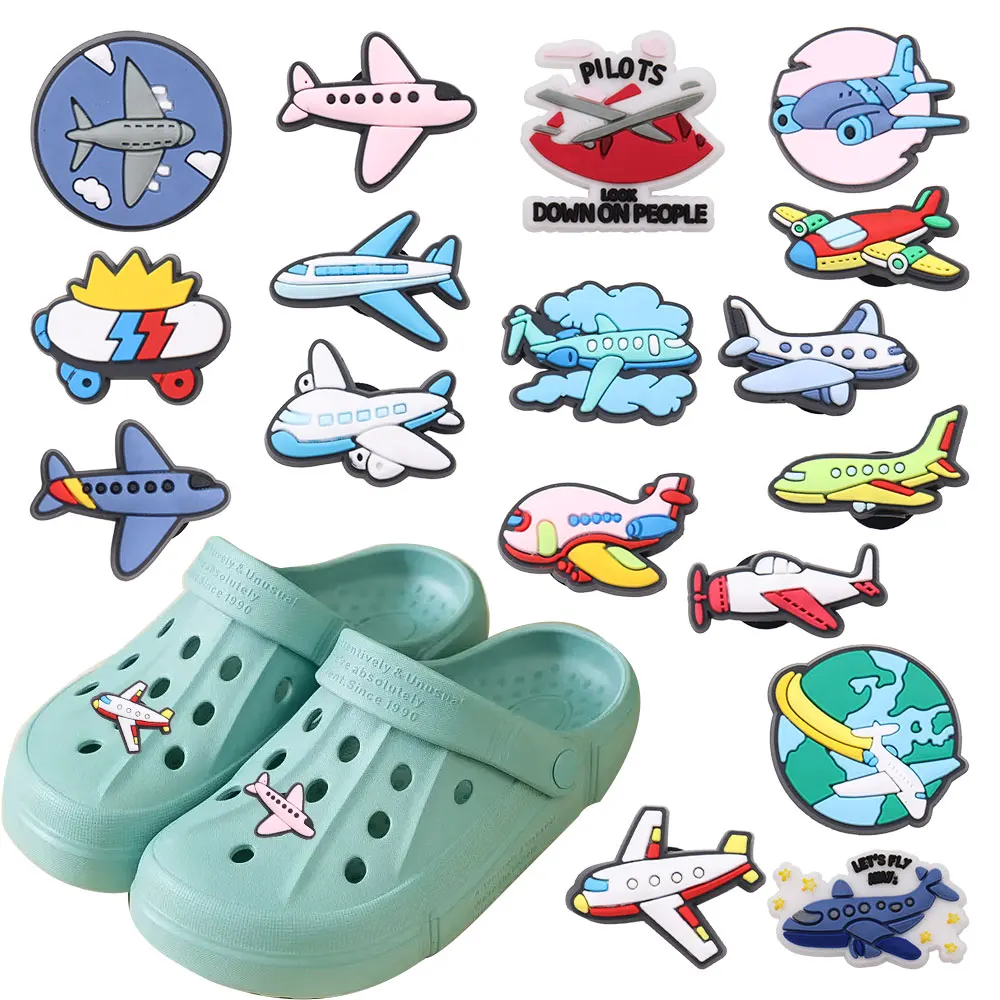 New Arrival 1pcs Cartoon Vehicle Airplane Pilots Fly Away Garden Shoes Button Decorations Hole Slipper Ornaments DIY Backpack