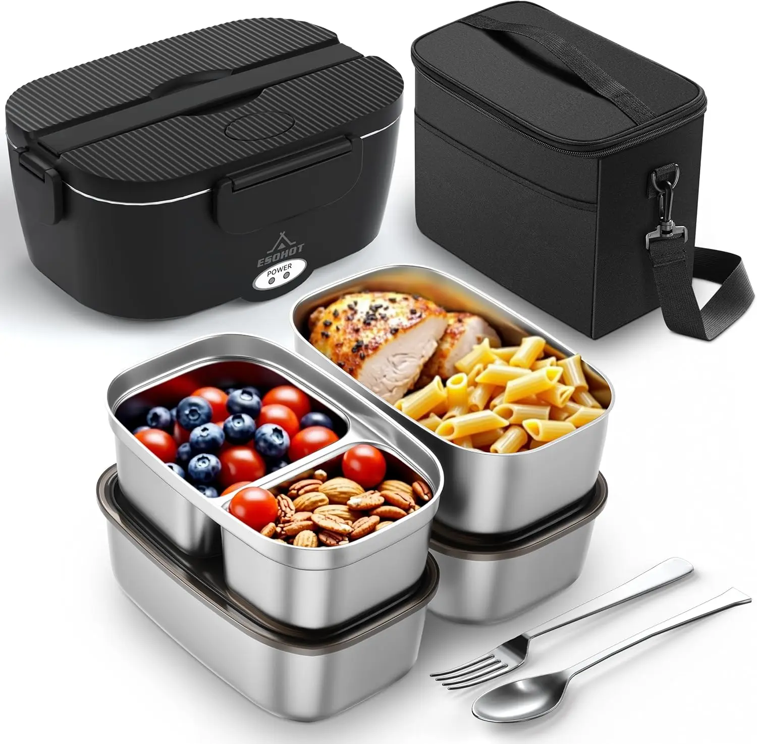

Portable 120W Electric Lunch Box with 1.5L Stainless Steel Container, 12V/24V/110V for Travel, Work, Car