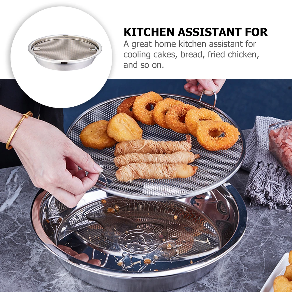 

1 set Stainless Steel Mesh Screen Vegetable Draining Net Oil Spill Rack Kitchen Supply Fine Mesh Strainer Metal Colander Grease