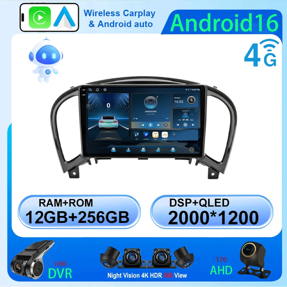 

LJZN Android 16 video Player Carplay Auto For Nissan Juke YF15 2010 - 2014 Multimedia Car Radio WIFi+4G DSP 2 DIN Touch Screen