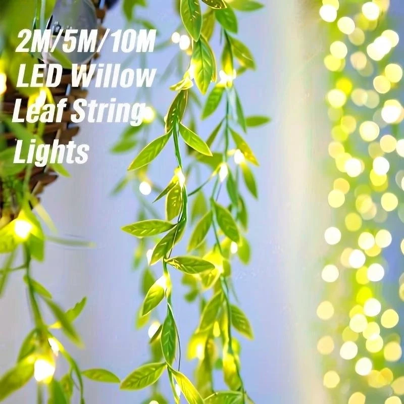 

2M-10M Willow Leaf Fairy Lights - Battery LED String Lights for Christmas Wedding Party, Home Garden Garland Decoration