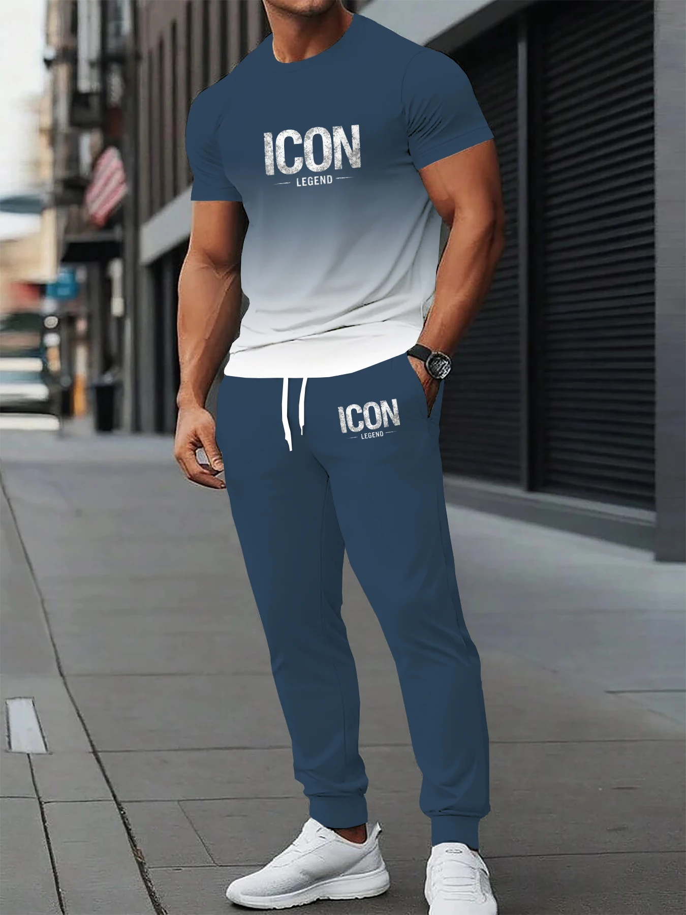 

Summer men's short sleeved T-shirt long pants 2-piece set with letter print soft and comfortable casual sports men's clothing