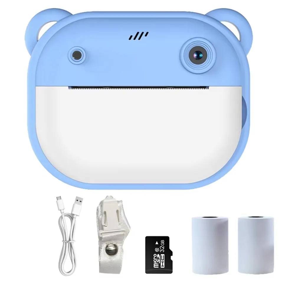 Telecamera per stampa termica con registrazione HD 1080P con carta da stampa Schermo HD da 2,0 pollici Mini stampa istantanea Stampabile con un clic Doppia lente