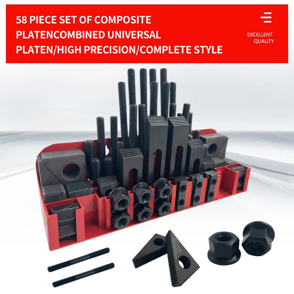 Hardened 58-piece set of clamping plates for machine tools, milling machines, screws, nuts, and CNC machining centers view 6