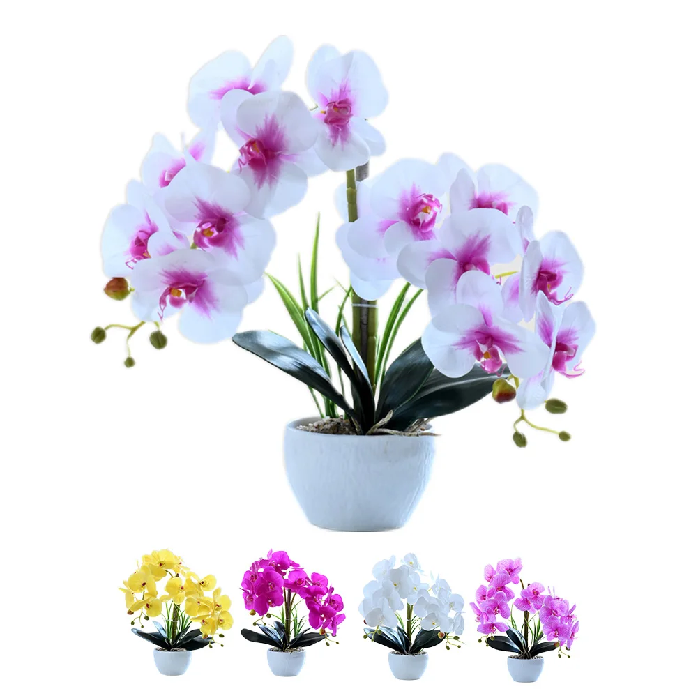 YOUZI 14 Heads Artificial Bonsai Butterfly Orchid Miniature Potted Plant For Home Office Room Desk Decor