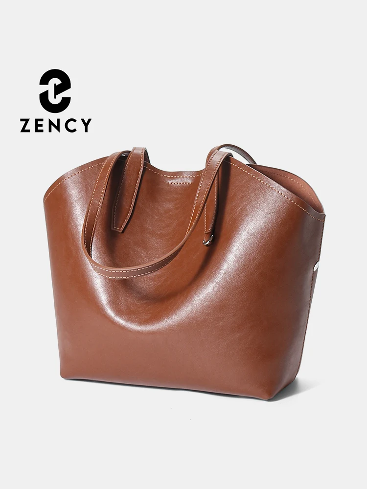 

Zency зимняя коричневая кофейная женская сумка из натуральной кожи, женская большая сумка на плечо, дизайнерская сумка-шоппер из натуральной яловой кожи