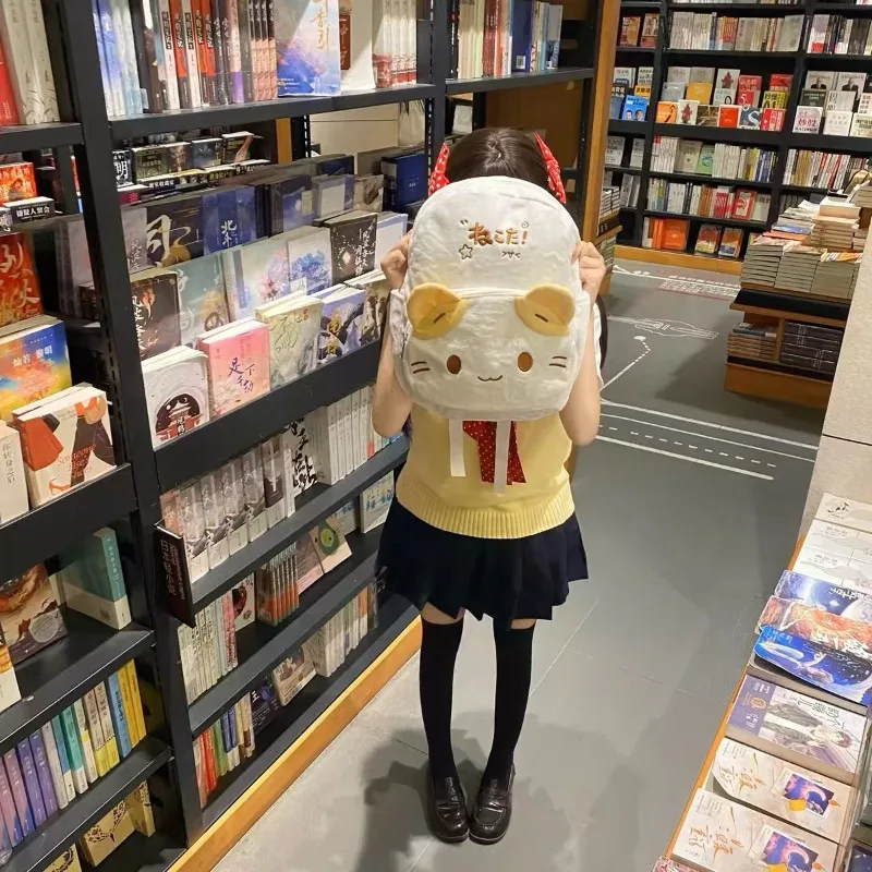 Zaino in peluche Sanrio giapponese Masyumaro peloso Fuwa Nyanko Cat Zaino morbido e carino Lolita Girl Kawaii