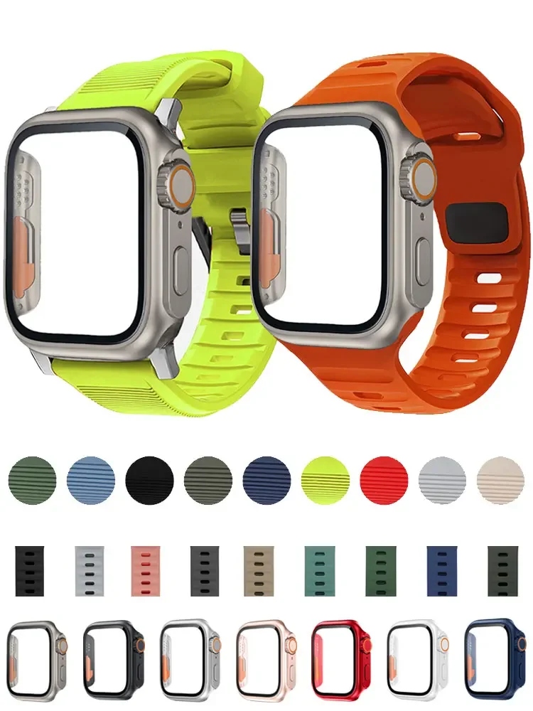 Case+Strap For Apple Watch Band 44mm 45mm 41mm 40mm Screen Protector Cover Change Ultra 49mm Bumper Case iWatch 8 7 SE 6 5 4 3