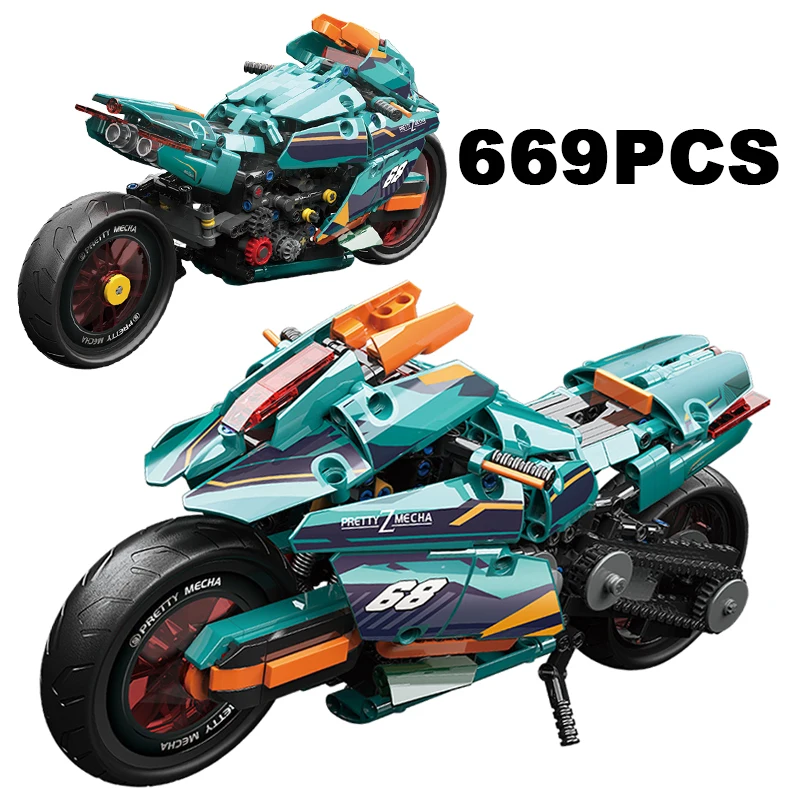 

669PCS Technical Locomotive Motorcycle Building City Motorbike Speed Racing Vehicle Bricks Model Toy Gifts For Boys Adult Kid