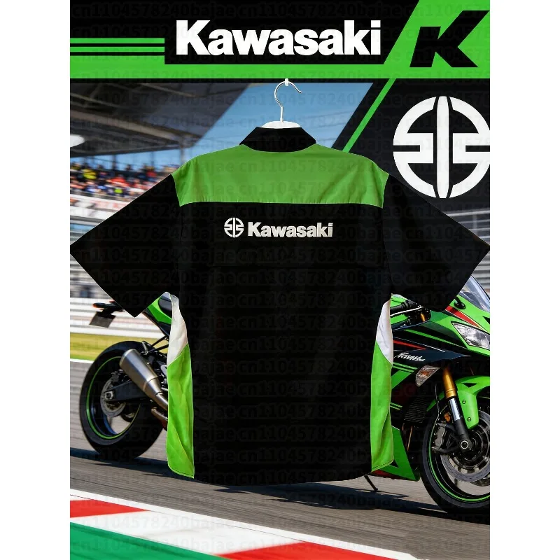 

Мужская футболка-поло 2026 Kawasaki Racing Team, летняя, для мотоспорта и уличных видов спорта, удобная и дышащая