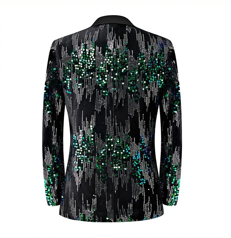 

2026 New Arrival: Men's Silver Stage Performance Suit Jacket with Green Circular Sequins, Asian Sizes Blazers Coat M–5XL.