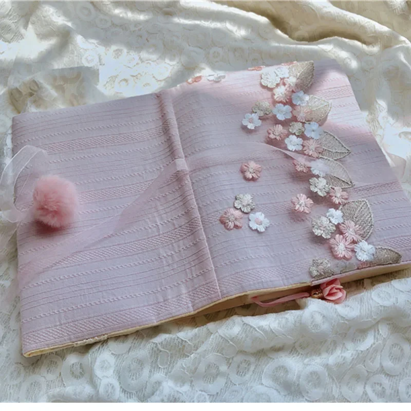 Sakura Embroidery Notebook Handmade Cloth Bookcase Girl Notepad A5 A6 Sketchbooks for Drawing Personal Diary Tassel Journals