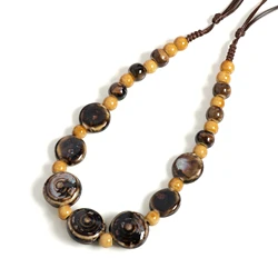 Colorful Distressed Retro Irregular Ceramic Gift Neckalce artware Antique wholesale Necklaces & Pendants For women #XN026-7