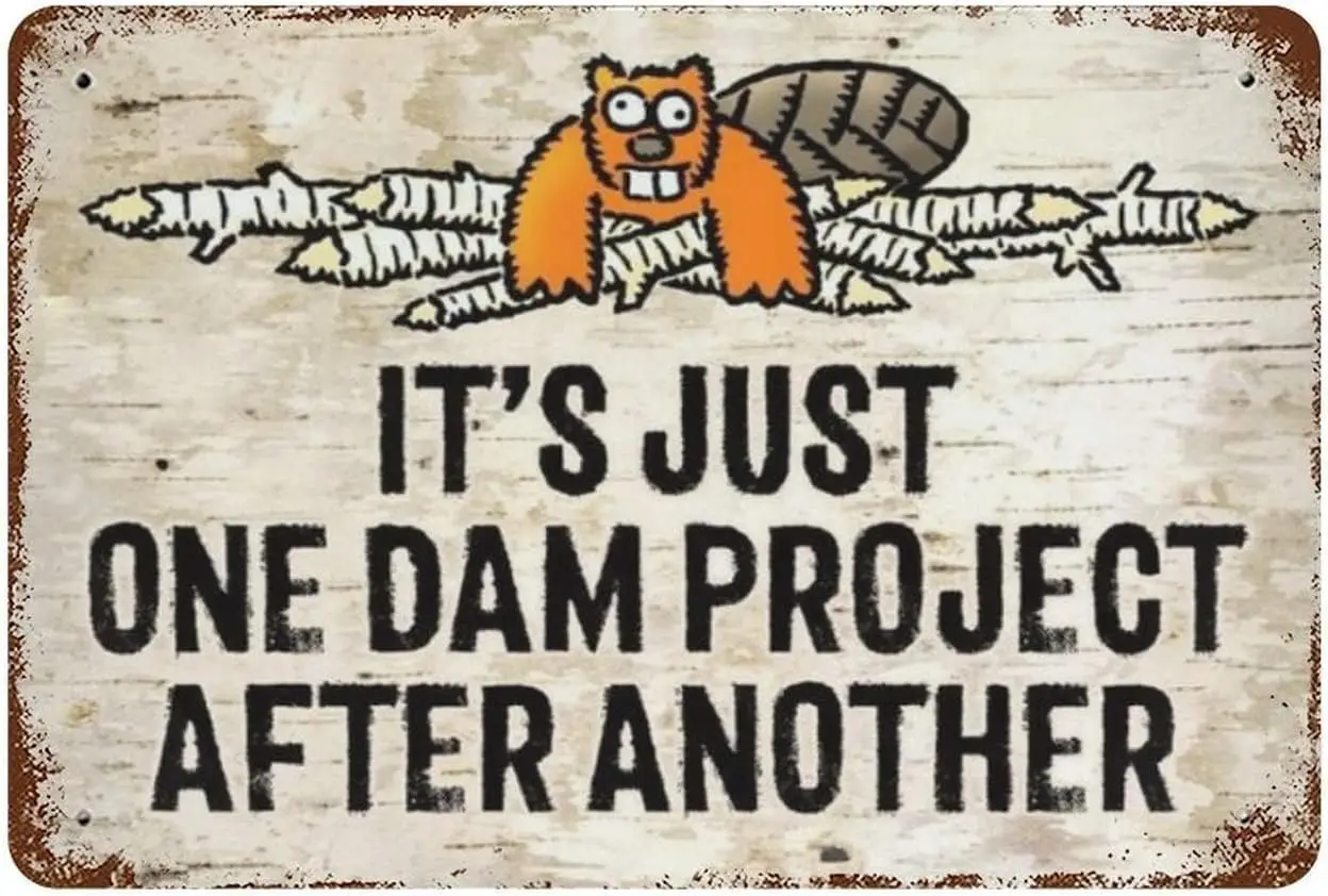 Its Just One Dam Project After Another Slogan Sign, Vintage Funny Groundhog Creative Metal Tin Signs for Kitchen Home Office Bar