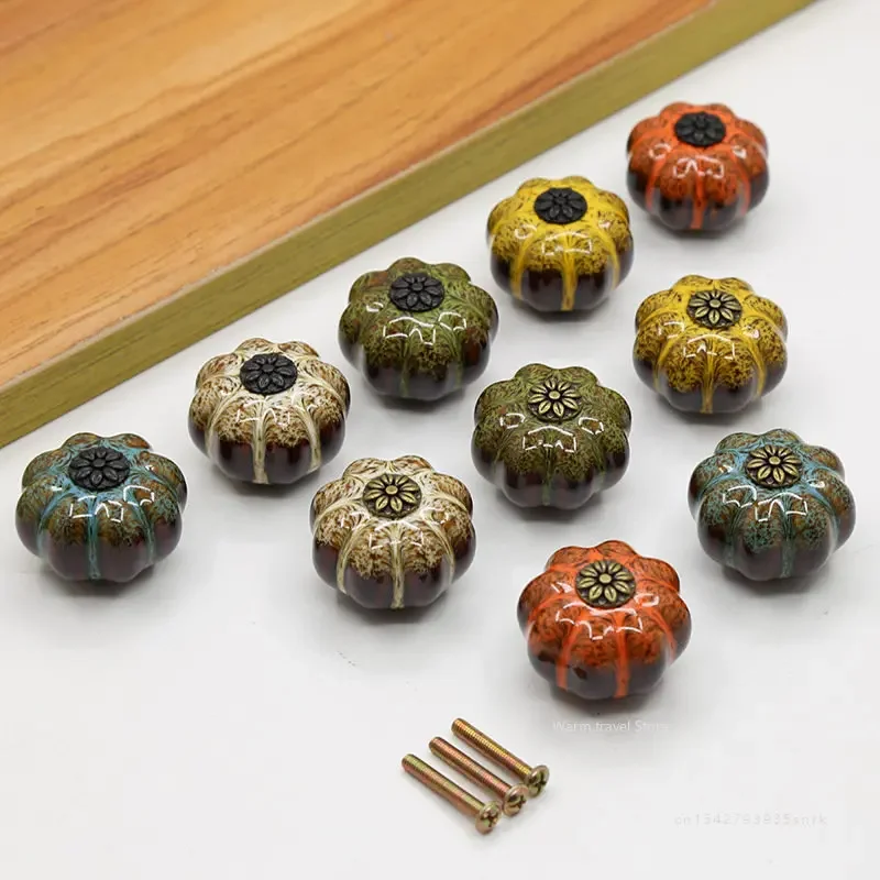 Pumpkin Handles Kitchen Cabinet Knobs Cupboard Door Handles Wardrobe Furniture Handle Drawer Pulls Shoe Cabinet Retro Handle