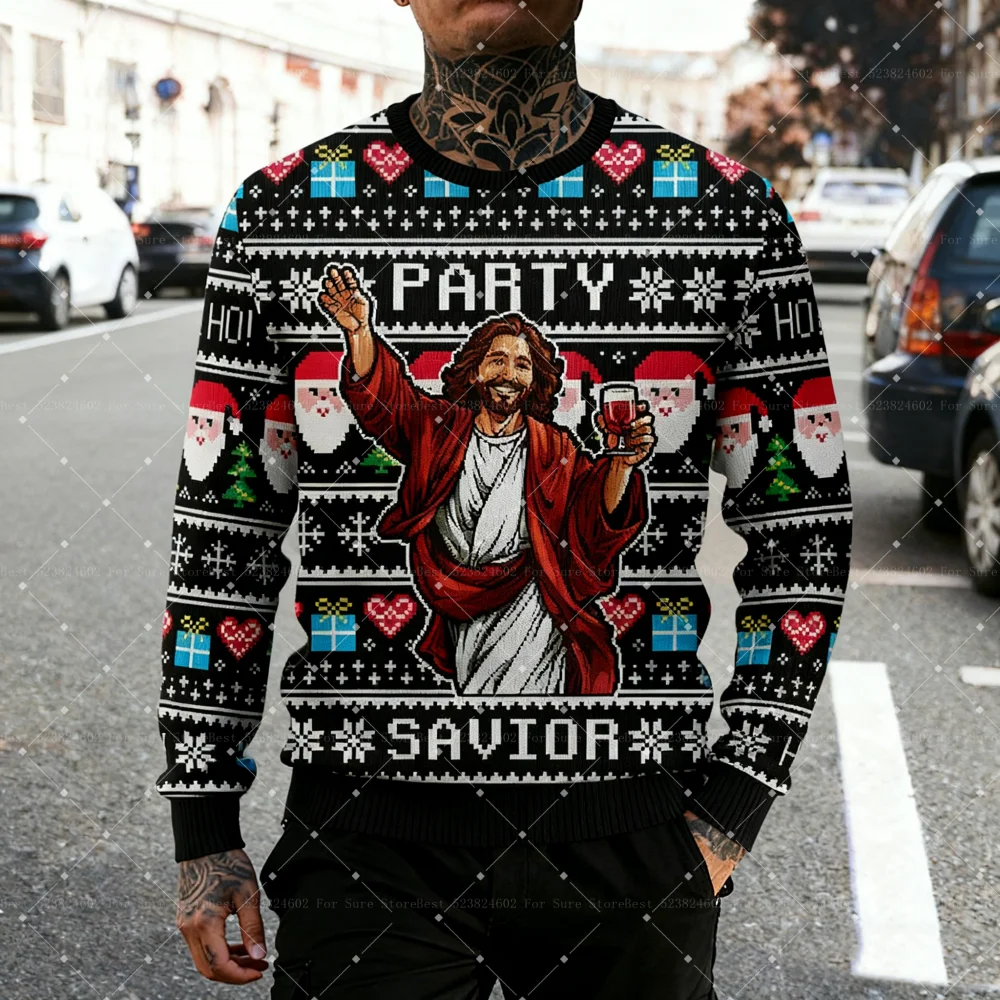 2026 عيد الميلاد يسوع الجرافيك بلوزات موضة عطلة Crewneck البلوز المسيحية للجنسين الرجال الجولة الرقبة البلوز #4