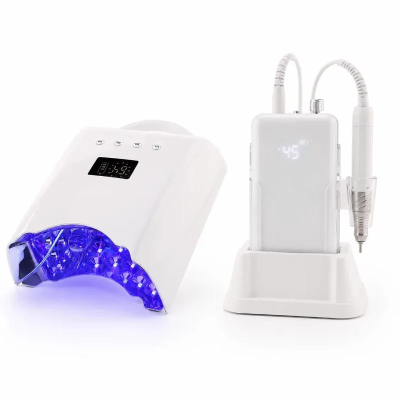 Professional manicure set with UV light and drill, 78 watt rechargeable manicure light and 45000 rpm electric manicure drill
