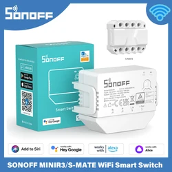 SONOFF MINIR3 / S-MATE WiFi Smart Switch 16A No Neutral Wire eWeLink Wireless Remote Control Works with Alice Alexa Google Home