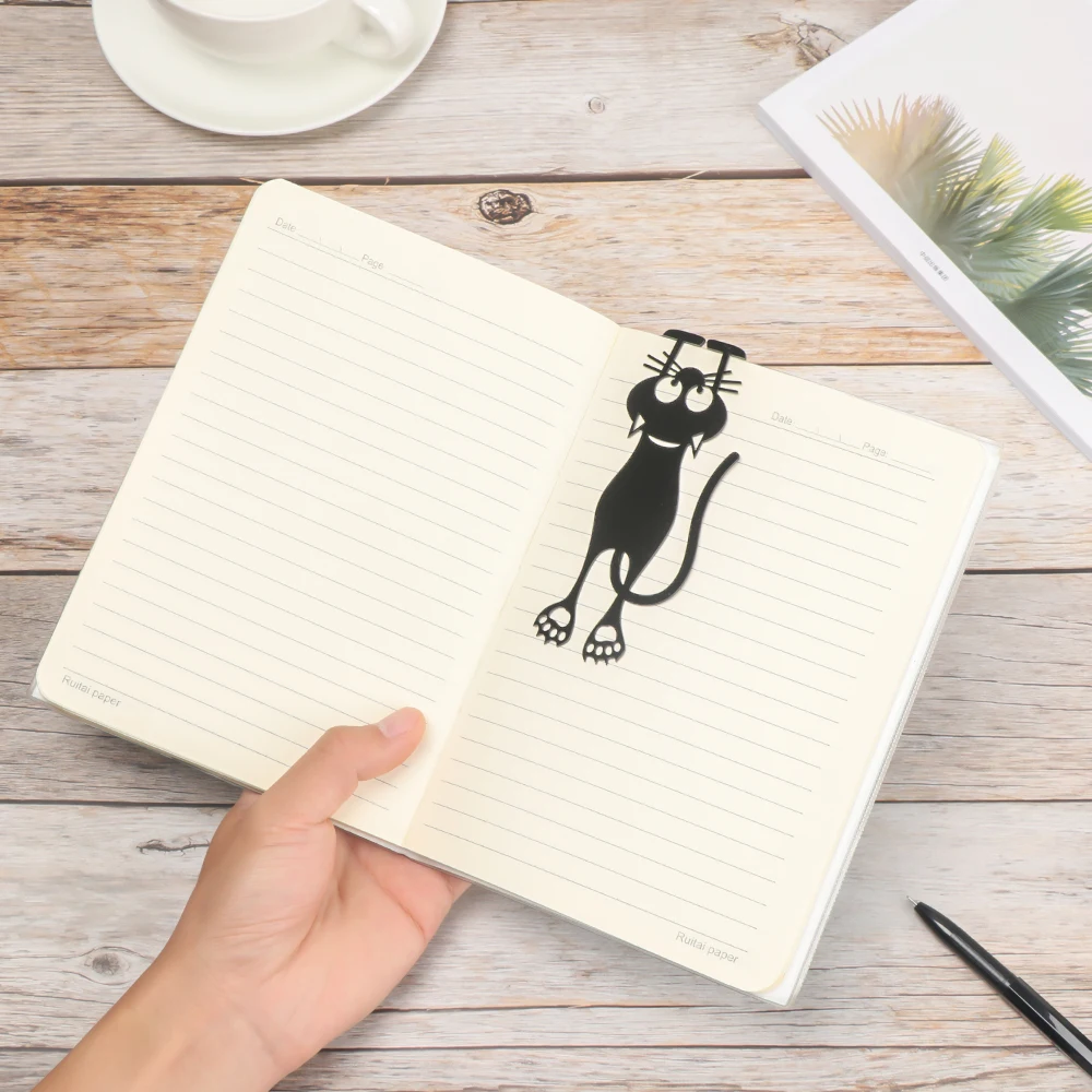 Student Gift Wacky Plastic Cartoon Pagination Mark 3D Stereo Bookmark Book Clip Plastic Animal Black Cat Book Mark Stationery