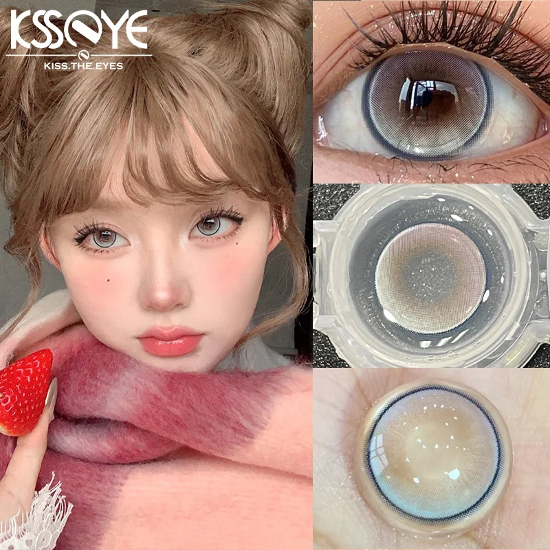 KSSEYE 1 Pair New Colored Contacts Lenses Fashion Blue Lense - 0.00 To - 8.00 Diopter Lenses High Quality Cute Beautiful Pupils