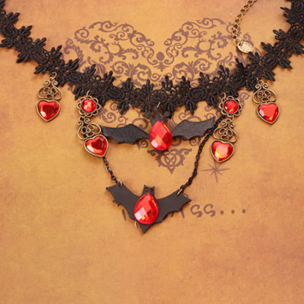 

2PCS Vintage Vampire Choker Women Goth Choker Vampire Bats Pendant Costume Elegant Horror Necklace Gift Necklace
