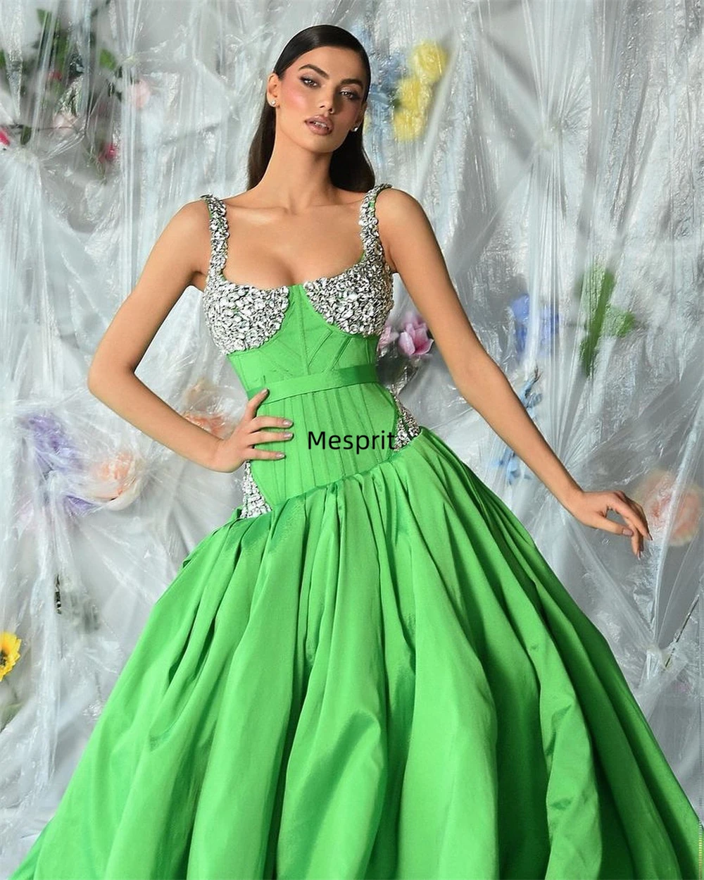 Mesprit Sparkle Größen erhältlich Spaghetti träger A-Linie Heimkehr Kleider Strass Fleck maßge schneiderte Kleid