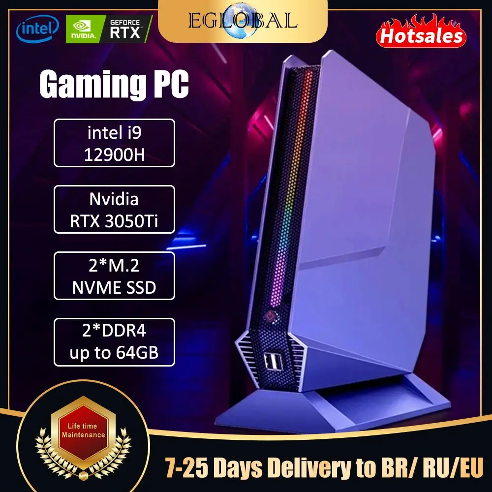 Игровой мини-ПК EGLOBAL 2025 Core i9 12900H i7 12700H RTX3050 8G I9 13900H 8G Настольный геймерский компьютер PCIE 4.0 WiFi 6 BT5.2